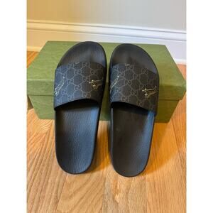 Gucci GG Supreme Slide Tiger Black Gold. MEN size UK 8